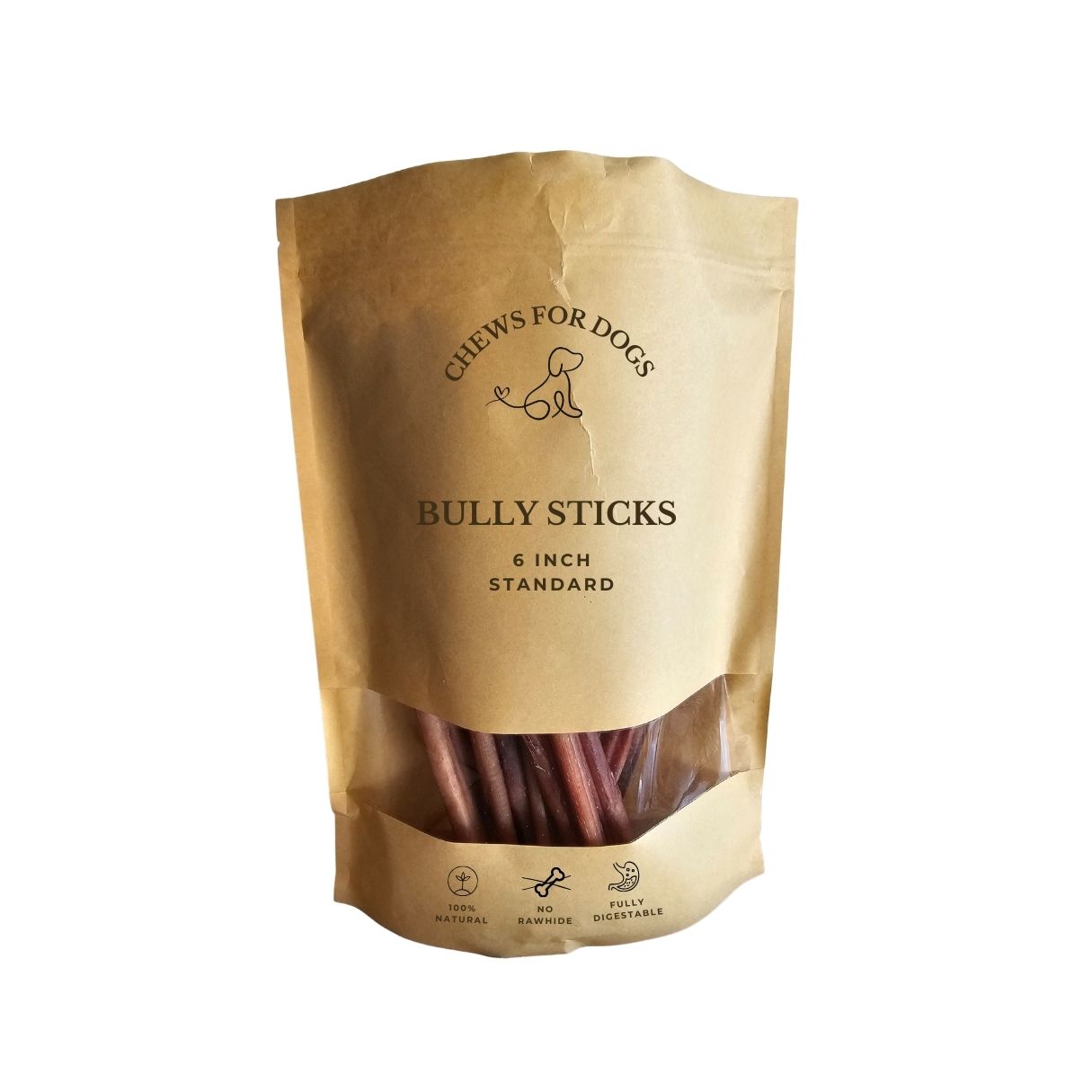 Bag of 6 inch standard size bully sticks for dogs